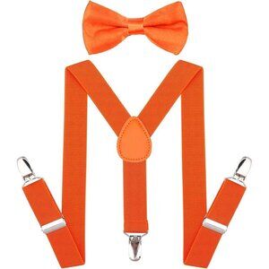 Child  Orange Kids Suspenders Bowtie Set Suspender Set for Boys and Girls